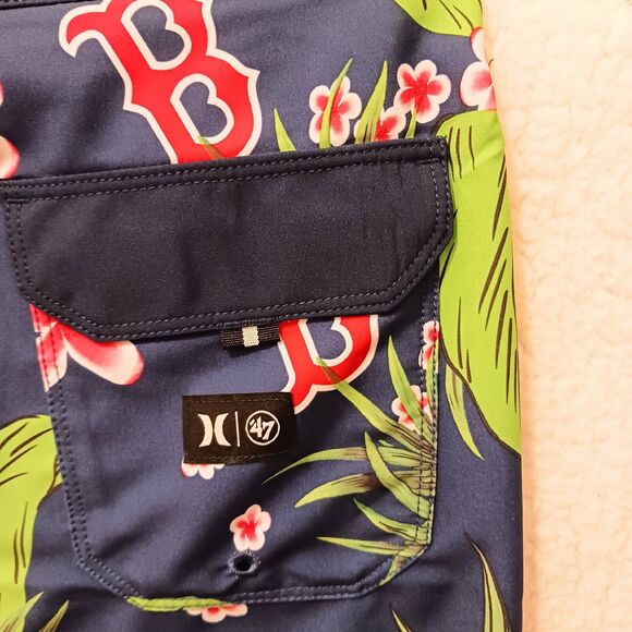 Hurley Swim Trunks MLB BOSTON RED SOXS Mens 33 BLUE Tropical Floral Board Shorts - Picture 3 of 16